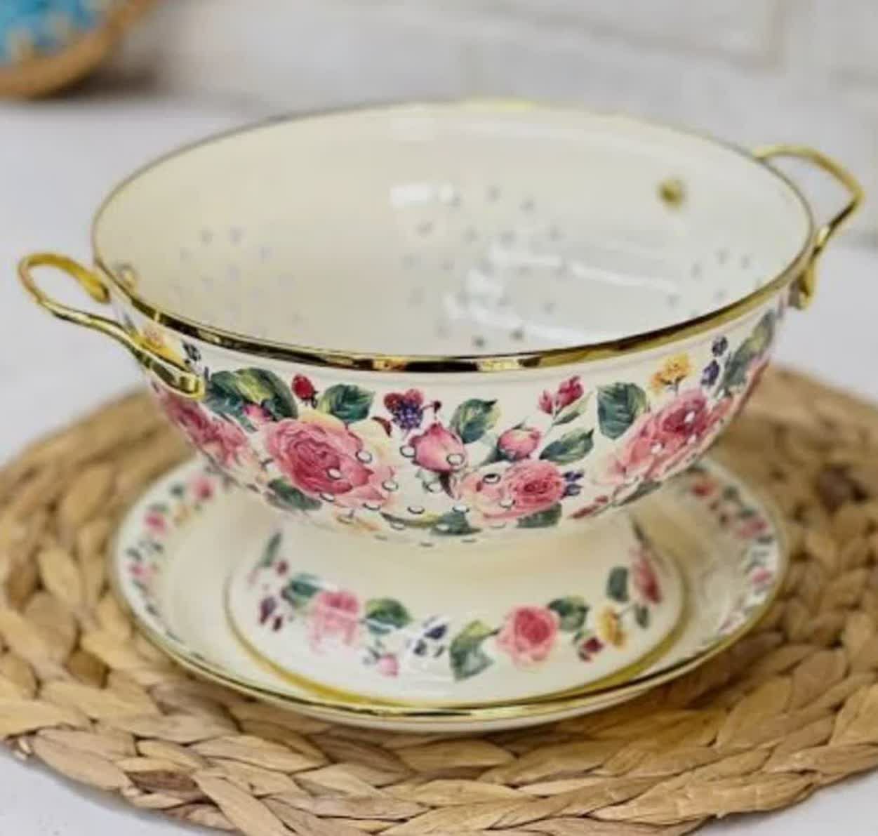 ست آبکش و بشقاب لعابی