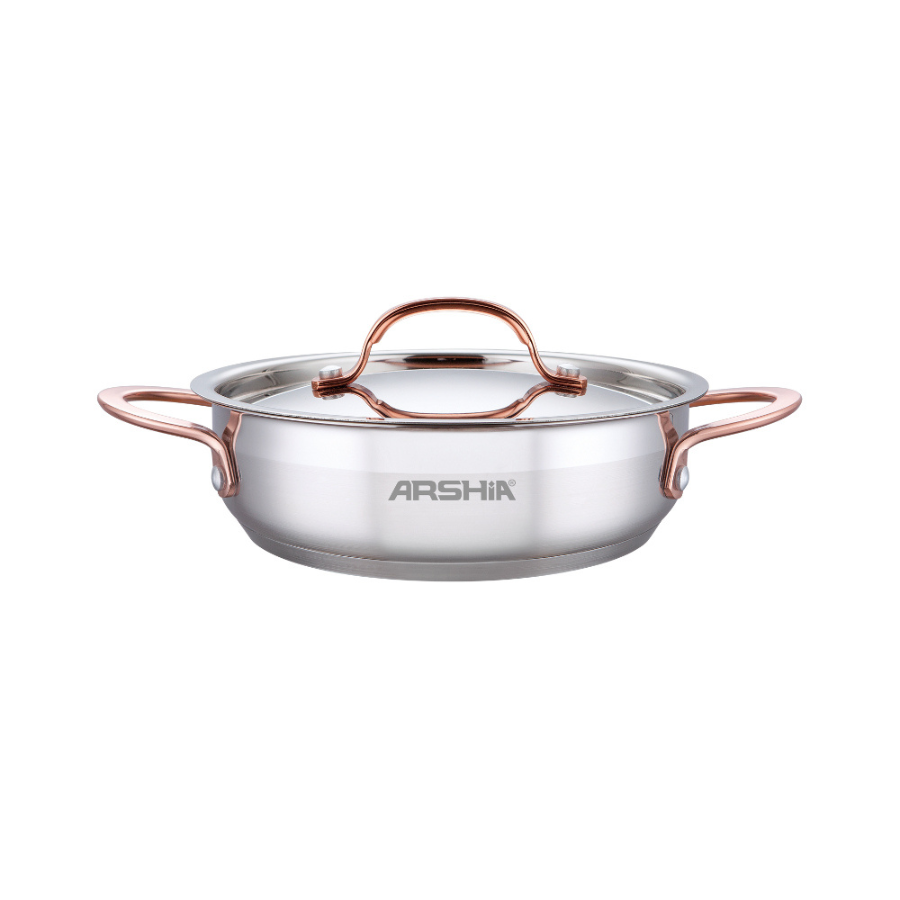 ماهیتابه استیل ۳۲ سانت دو دسته دو درب (استیل و شیشه ای ) عرشیا ARSHIA  مدل SS014-3315